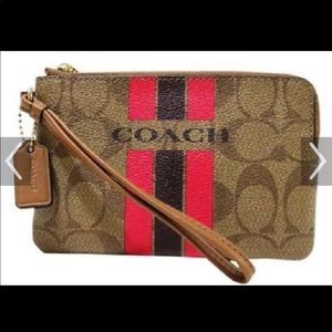 Varsity Corner Zip Khaki/Pink Ruby Small Wristlet